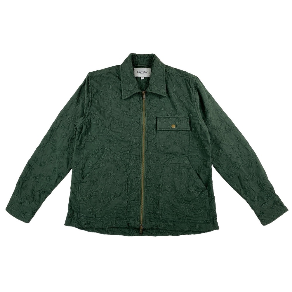 Corridor New York Floral Embroidered Zip Up Jacket Men's XS Green
